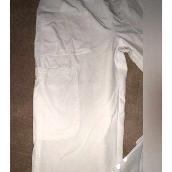 White Elastic Waist Cargo Scrub Pants Women M Straight Leg Polyester Blend - Picture 3 of 8
